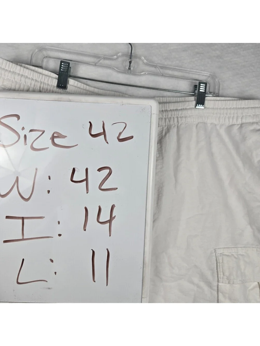 Sean John Men's White Linen Cotton Cargo Shorts Size 42 with Drawstring Waist